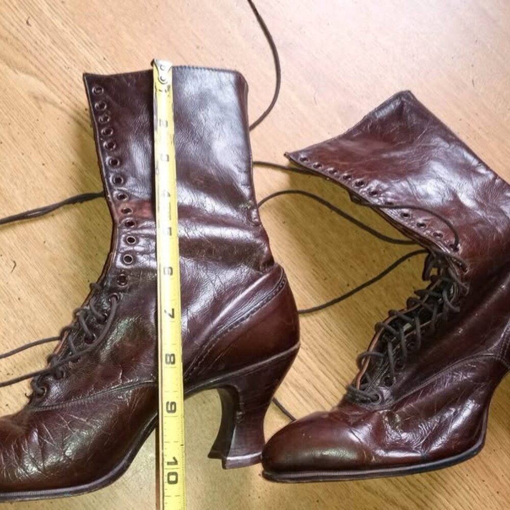 Authentic vintage leather lace up boots for tiny feet.